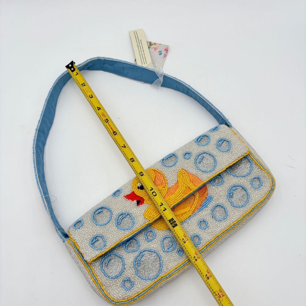 Whimsical Beaded Rubber Duck Bath Baguette Shoulder Bag Blue Yellow - Picture 8 of 8